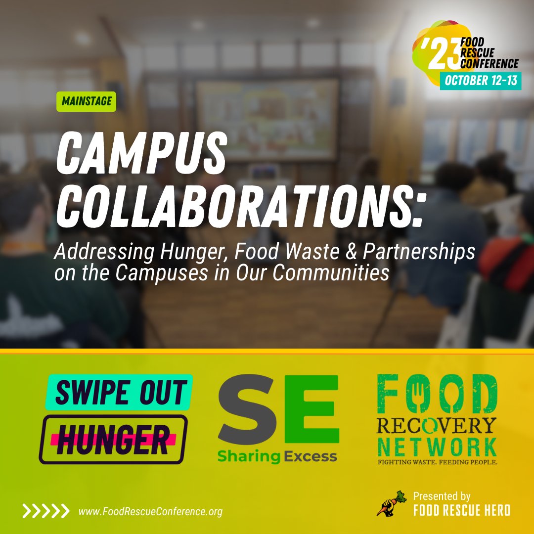🔔 New session alert: @SwipeHunger, @SharingExcess, and @FoodRecovery discuss hidden opportunities on your local campuses for reducing food waste, combatting hunger, and potential partnerships for funding, volunteers & more! Conference details + tickets: foodrescuehero.org/conference/
