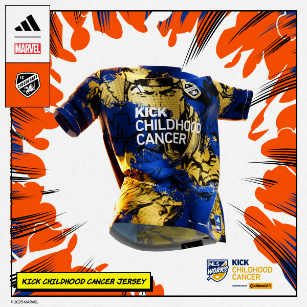 fccincinnati's tweet photo. Together we can #KickChildhoodCancer.

@adidasfootball x @marvel x @MLS https://t.co/9LXLW9cvBK