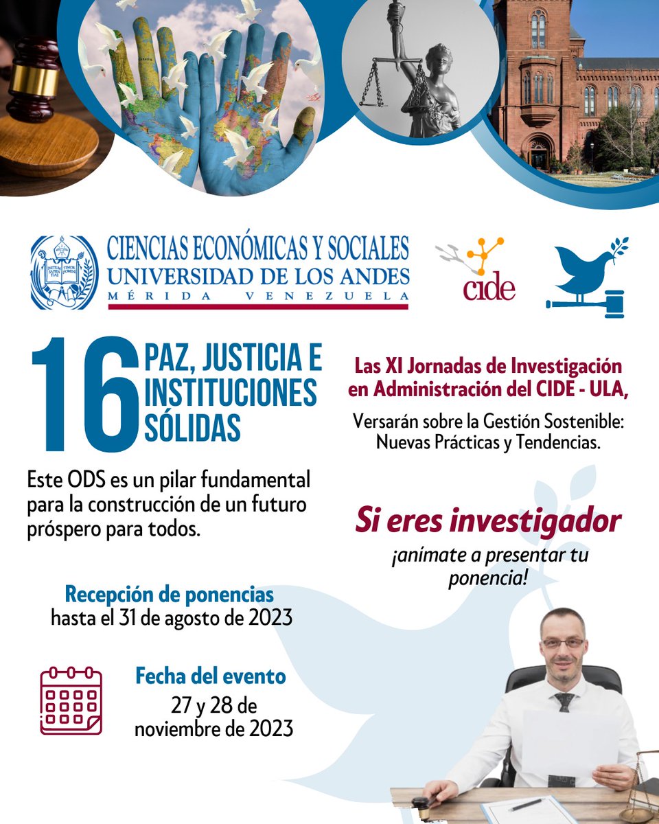¿Quieres contribuir al logro del #ODS 16: Paz, justicia e instituciones sólidas?
Anímate a presentar tu ponencia en las XI #Jornadas de #Investigación en Administración del <a href="/cide_ula/">IIA-ULA</a>

🗓️ Recepción hasta el 31-08-2023

👉 Pautas en: drive.google.com/file/d/1lV9qGf…