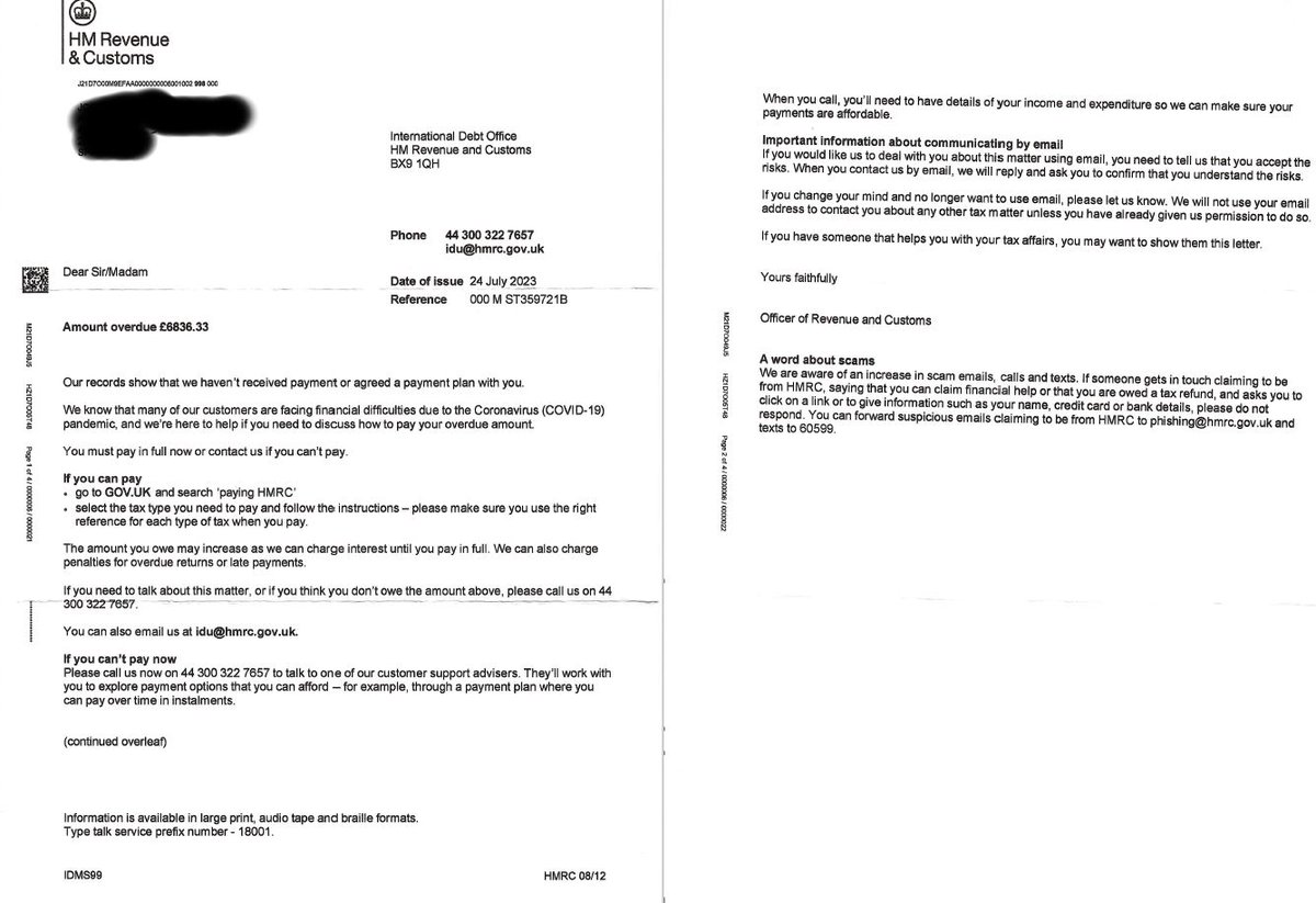pepegis1's tweet photo. @HMRCcustomers I just received the following letter with a payment request for my year end 5/4/2018. I have doubts it is agenuine letter , I am not aware of any debt. Can you help me by checking if it is a genuine letter? Thank you in advance https://t.co/ZgBM9xepOR