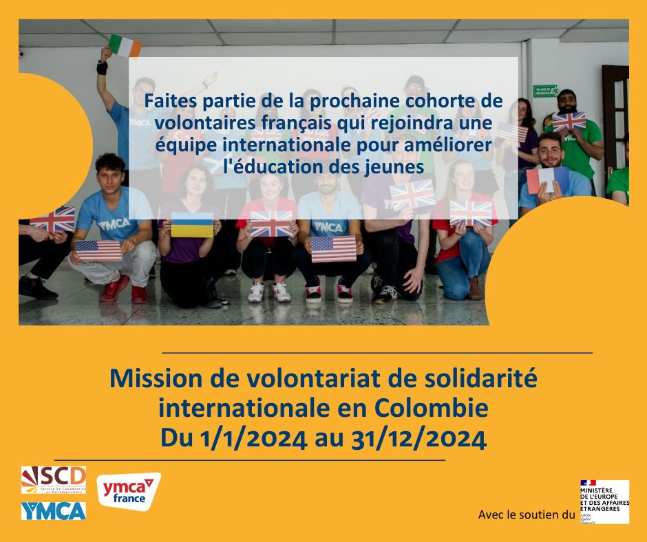 YMCA France recrute 10 volontaires en VSI pour constituer sa prochaine cohorte qui partira en Colombie en janvier prochain.
Candidature jusqu'au 20 septembre 2023.
Plus d'informations sur la mission et le processus de recrutement : bit.ly/3mWkQ7u