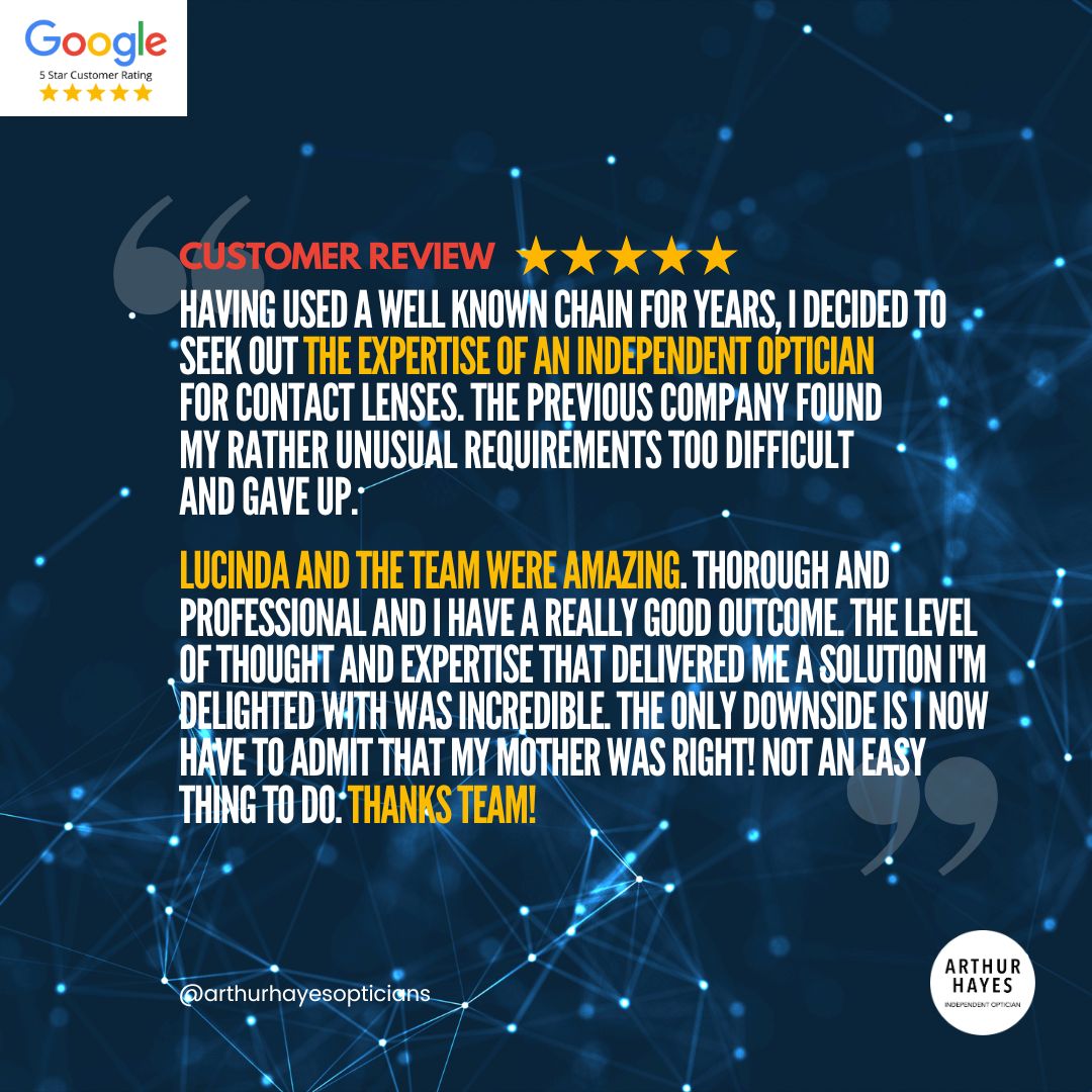ArthurHayesEG's tweet photo. 5-STAR EYE CARE EXCELLENCE!
⭐⭐⭐⭐⭐
We were delighted to have received this fabulous review from one of our newest patients seeking #contactlens care.

Get in touch to book your contact lens appointment 
at https://t.co/fNIBWDKtwI

#EyecareExcellence #googlereview2023 https://t.co/IIuOCYJNE6