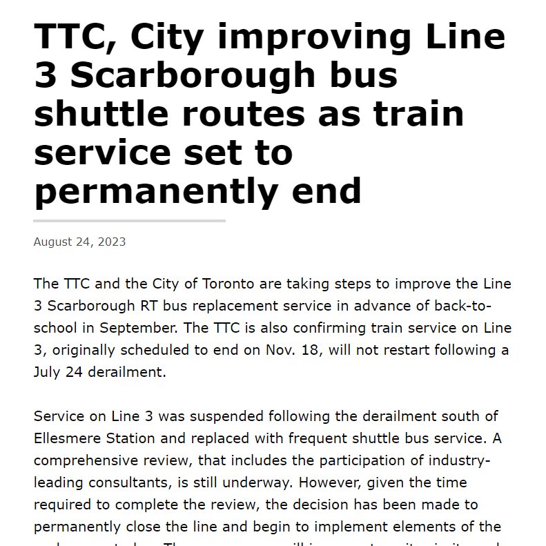 NEW: The TTC confirms, the Scarborough RT is now officially a thing of the past. The SRT will not be put back into service after derailing a month ago. RIP to an iconic Toronto transit landmark. More to come @CityNewsTO