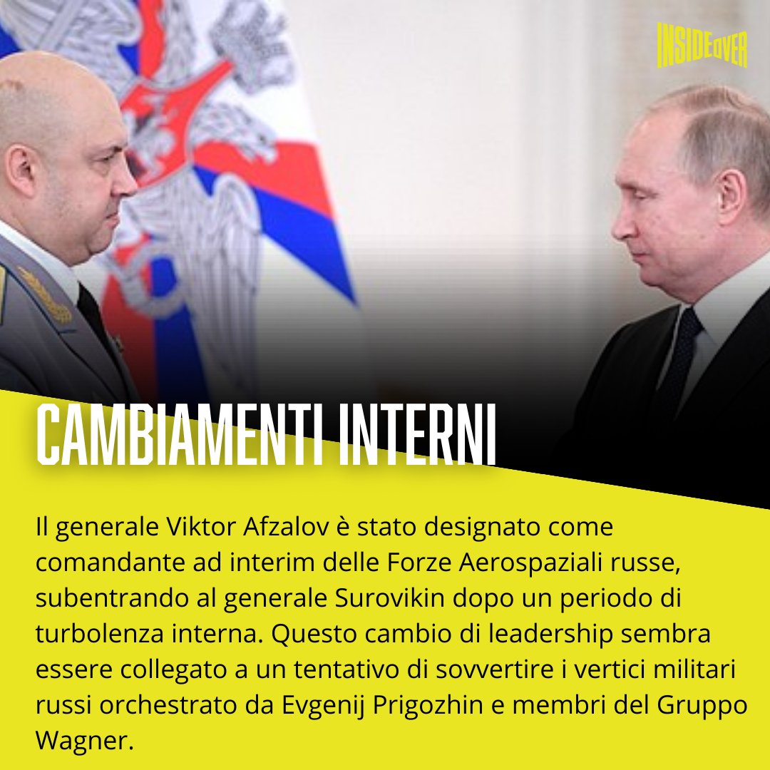 insideoverita's tweet image. Il generale Viktor #Afzalov è stato nominato #comandante ad interim delle #Forze #Aerospaziali #russe, sostituendo il #generale #Surovikin dopo sospetti di #collusione coi ribelli del gruppo #Wagner.

➡️ bit.ly/45JaxET