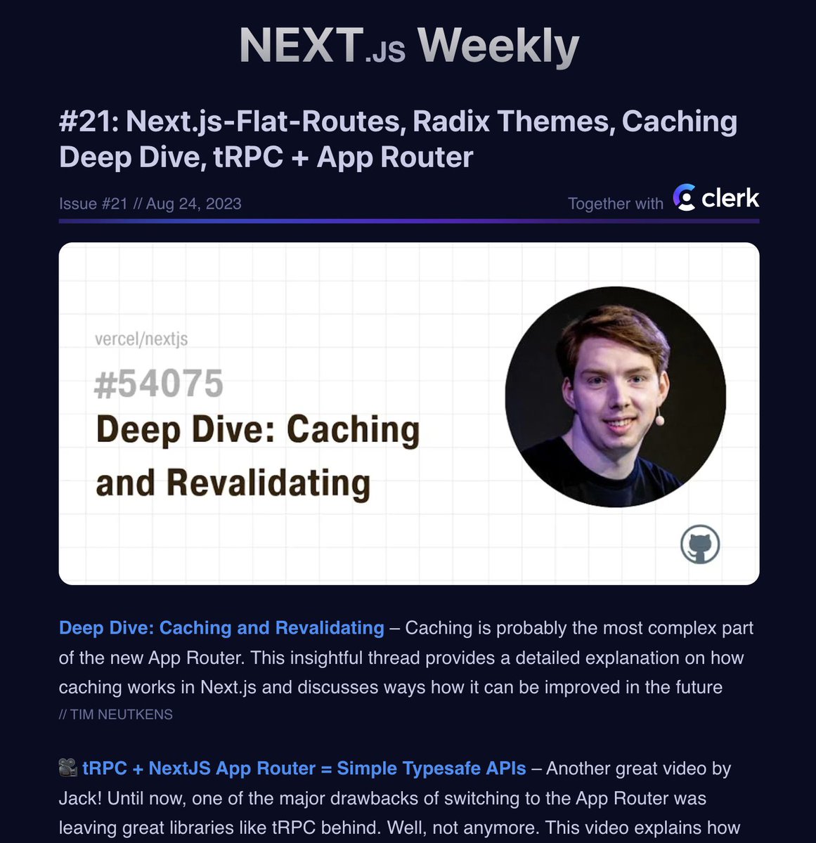 ErfanEbrahimnia's tweet image. Next.js Weekly #21

◆ Caching Deep Dive
◆ tRPC + App Router
◆ Hydration Errors
◆ Radix Themes
◆ RSC Devtools
◆ next-flat-routes
◆ Vercel AI Accelerator Demo Day

...in detail 🧵👇