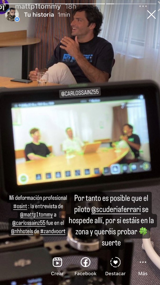 R3bufoE's tweet photo. Ayer @MattP1Tommy entrevistaron a @Carlossainz55 y en el vídeo se ve que es en el @NHHotels de #Zandvoort , por si alguien está en la zona y quiere probar suerte https://t.co/HVwJPWFm6u