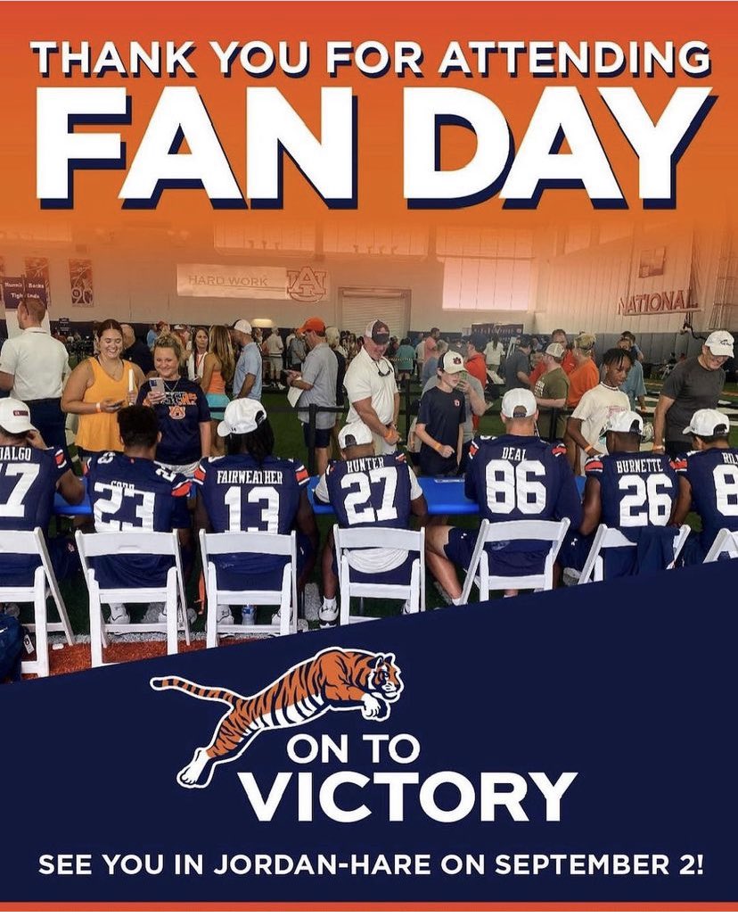 Thank you to everyone who attended Fan Day! We can't wait to see you in Jordan-Hare on September 2nd. Visit @ontovictorynil and sign up TODAY to take part in future events this fall! War Eagle!