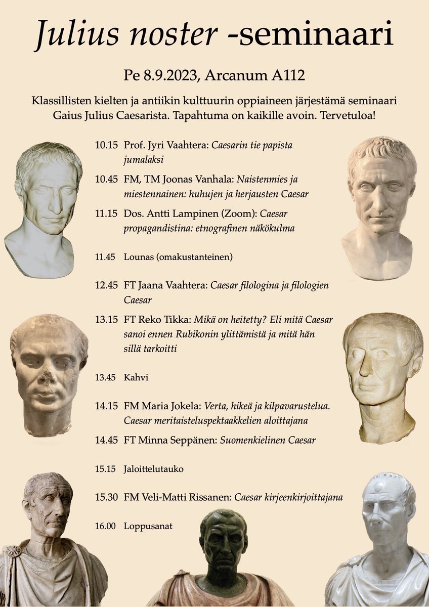 rissanen_veli's tweet photo. Caesar-seminaari perjantaina 8.9.2023. #Caesar #Juliusnoster #klassillisetkieletjaantiikinkulttuuri @UniTurku https://t.co/rAz5RplCp2
