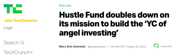 b_nicks11's tweet image. I can’t believe it’s been 2.5 years since we started Angel Squad.
Thank you, TechCrunch, for helping us highlight our amazing community.
From the very beginning, Hustle Fund and I wanted to make angel investing more accessible.