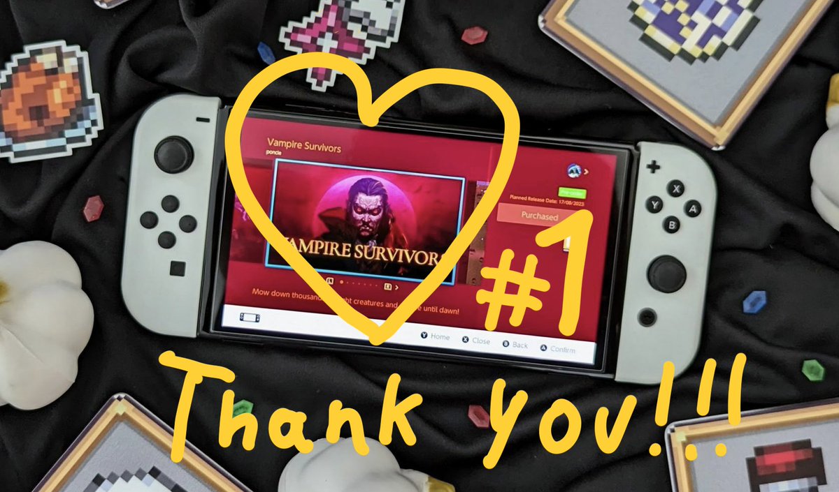 🧛 Vampire Survivors is Number 1 in the US, Japan & UK Nintendo Switch charts 🎉 We are blown away and crying appreciative, garlicy tears! 🧄🥹 A HUGE thank you to all the Survivors who keep on surviving, all around the world 🥰✨ #VampireSurvivors #NintendoSwitch #gaming