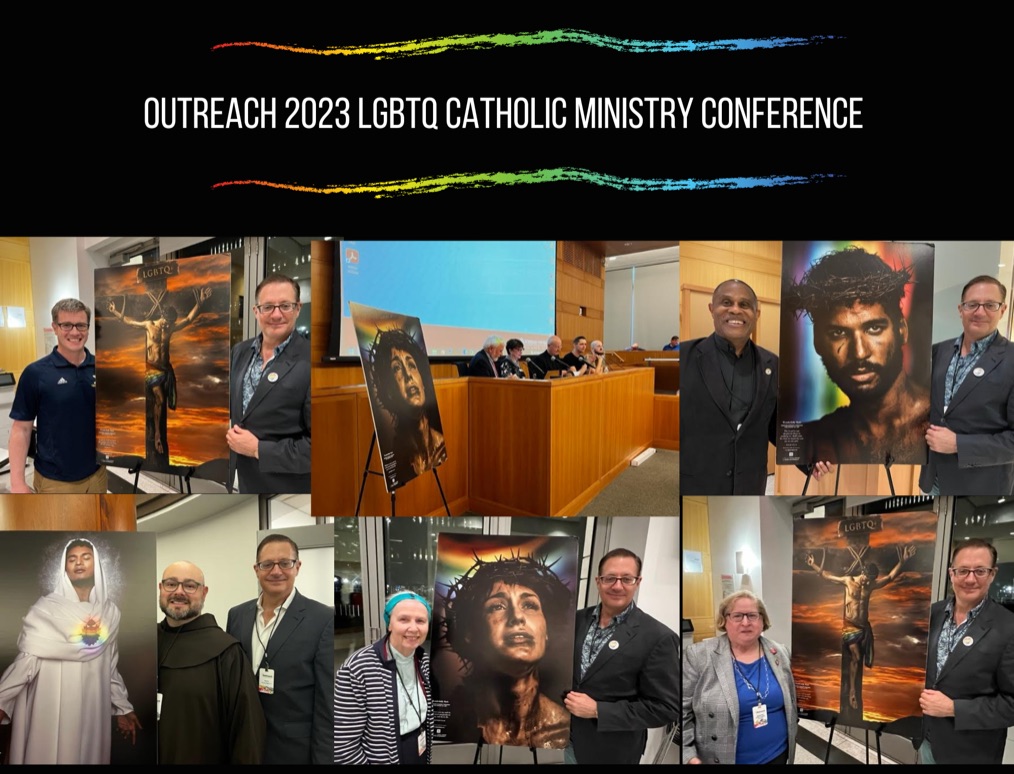 Wonderful_Made_'s tweet photo. Artwork from “Wonderfully Made -LGBTQ+R(eligion)” is displayed at the outreach 2023 LGBTQ Catholic Ministry Conference in New York City. @OutrchCatholic 

Executive Producer, Mark McDermott attended the event and captured pictures with the artwork!
#wonderfullymade https://t.co/LAIx1TZmXl