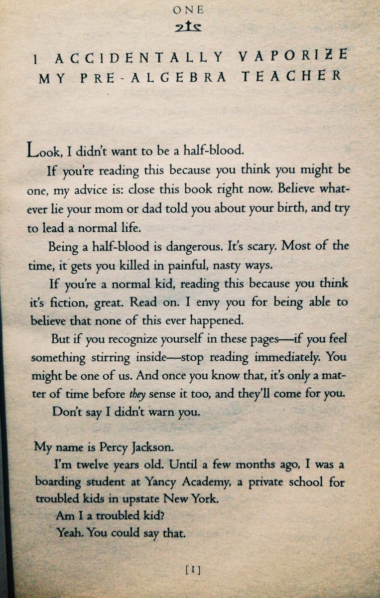 ohgreekgod's tweet photo. the entire first page of the pjo series was SO iconic like,, it changed me.... i'm definitely not the same person i was before i read it https://t.co/DbJD4onRDk
