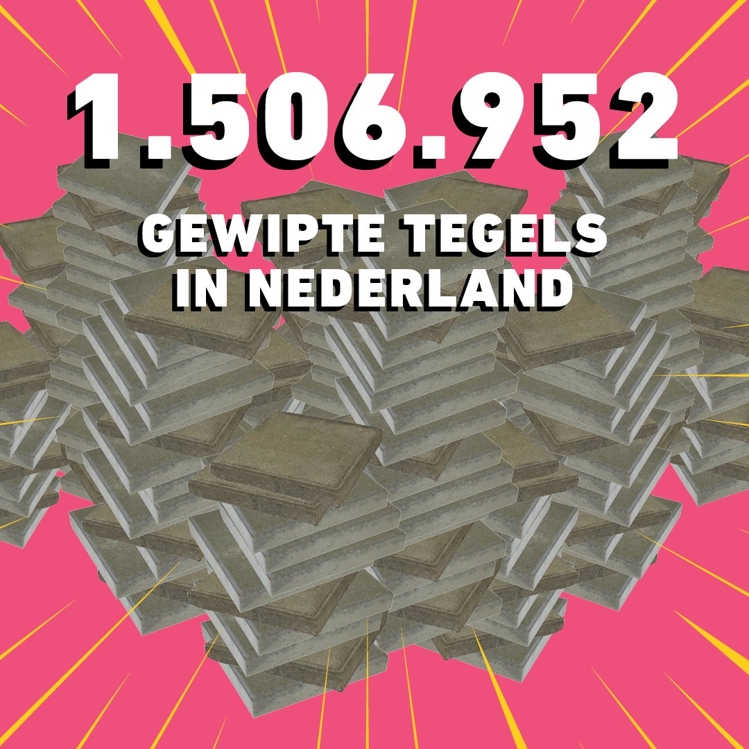 tegelwippen's tweet photo. Meer dan anderhalf miljoen tegels
gewipt in Nederland! 😱
Wel een kleine disclaimer van onze kant: als je dit
bericht ziet kan deze tegelstand alweer oud nieuws
zijn, zo snel gaat het 🏃
#NKTegelwippen #GroeneVingers #GroenInDeStad
#GroenWonen #NatuurInNederland https://t.co/TTVrPzoyeU
