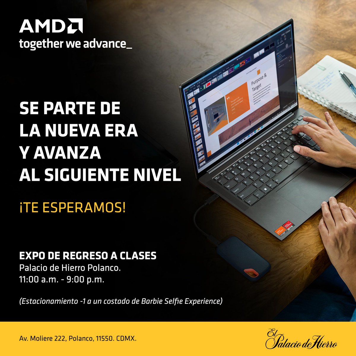 Lleva tu experiencia de estudio al siguiente nivel con la Expo de Regreso a Clases de #AMD en #PalaciodeHierro, disponible hasta el 11 de septiembre. Descubre las laptops potenciadas por Procesadores Móviles AMD Ryzen™. 💻✨