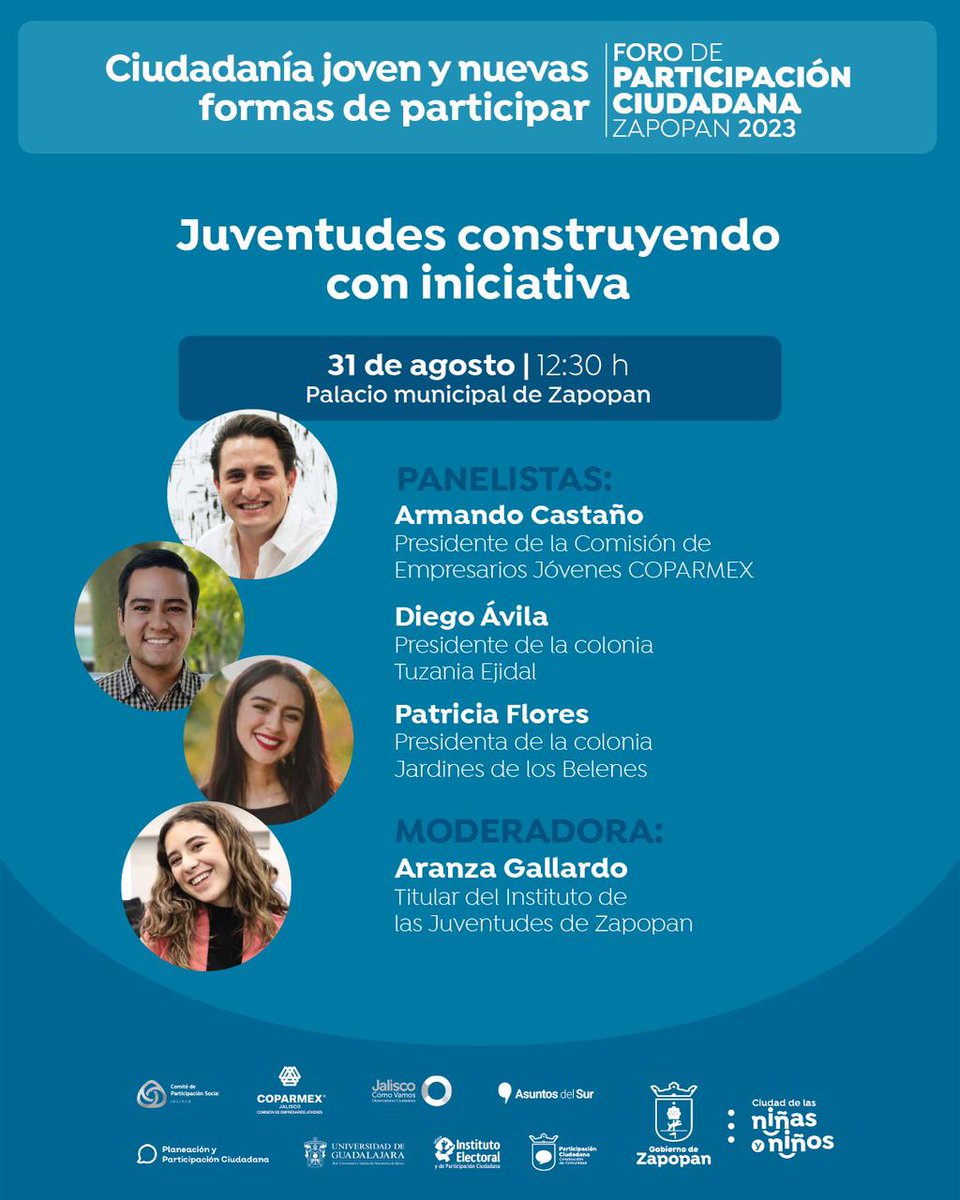 La #ParticipaciónCiudadana es más que votar en las elecciones, es dialogar sobre los temas que involucran a nuestra sociedad, escuchar y generar nuevas ideas para trabajar en conjunto. 

Te esperamos en el  #Foro "Ciudadanía joven y nuevas formas de participar".