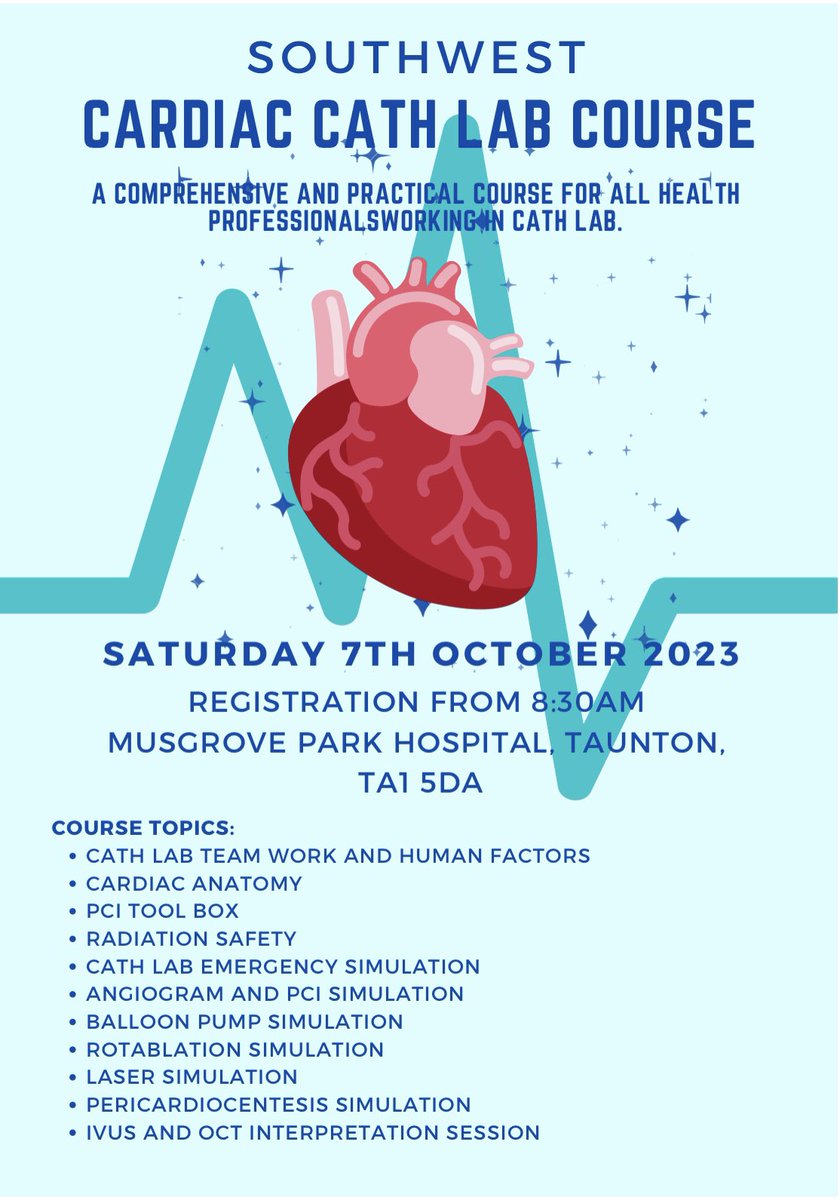 I am delighted to announce that we are hosting another day of interactive learning for all CATH LAB AHPs. Sessions include, Emergency simulations, LASER, Rota, CSI and much more. Limited places available. @bakerCharlot @tor_warr @besagemo1