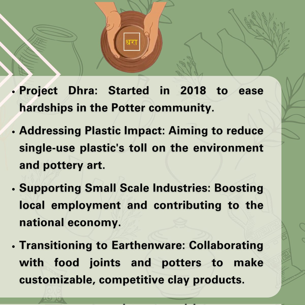 EnactusSSBUICET's tweet image. Project Dhra is more than just pottery; it's a journey of transformation! 

Our mission is to replace plastic with eco-friendly clay products. Let's protect our environment together!
#projectdhra #enactusindia #plasticalternatives #ecofriendly