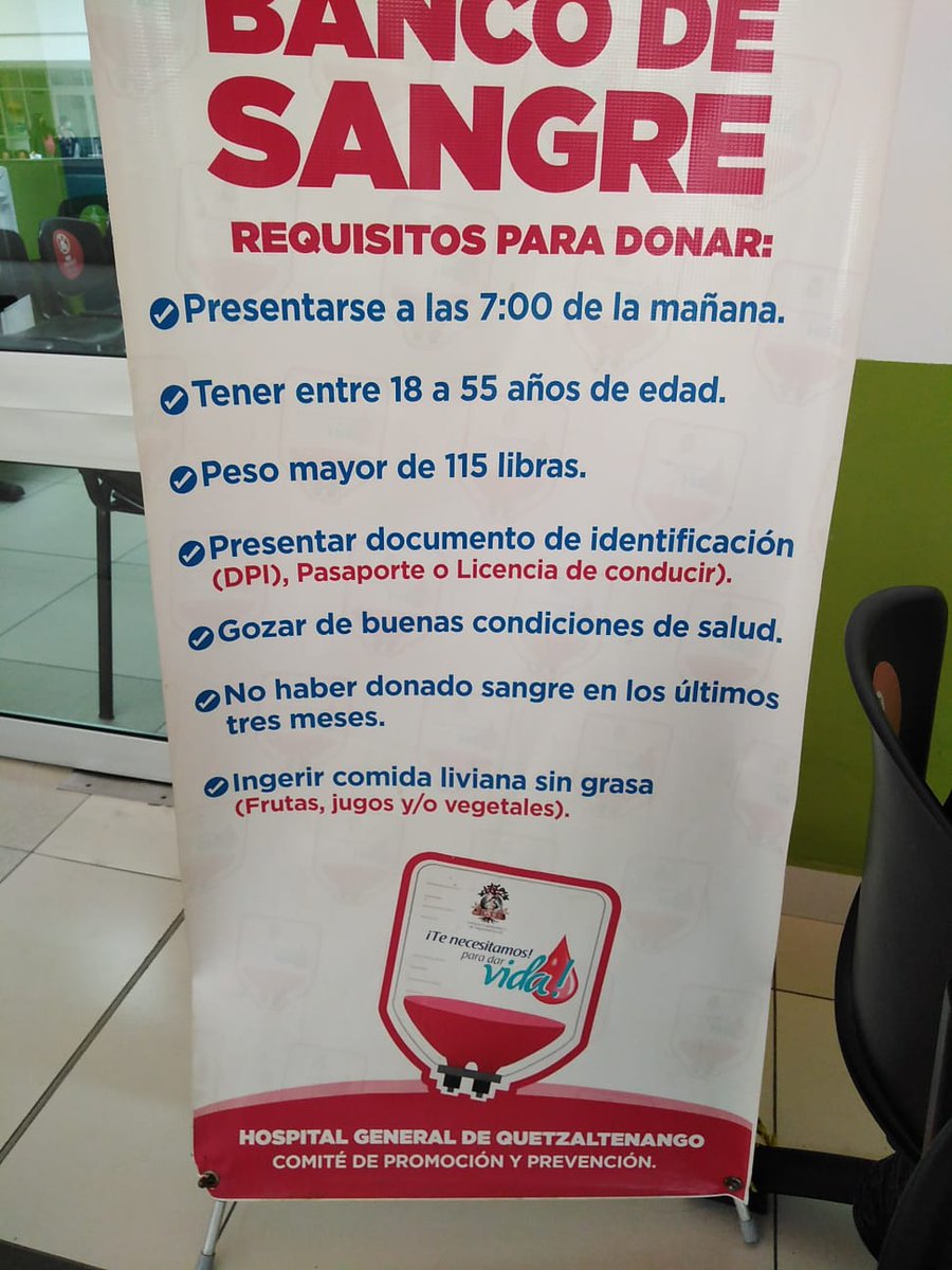 SERVICIO SOCIAL #XELA SOLICITAN DONADORES DE SANGRE TIPO B POSITIVO Para Don Vinico Valerio que se encuentra en el área de shock. Donantes favor presentarse en el Banco de Sangre del Hospital del IGSS Quetzaltenango Más información 4150 6433.