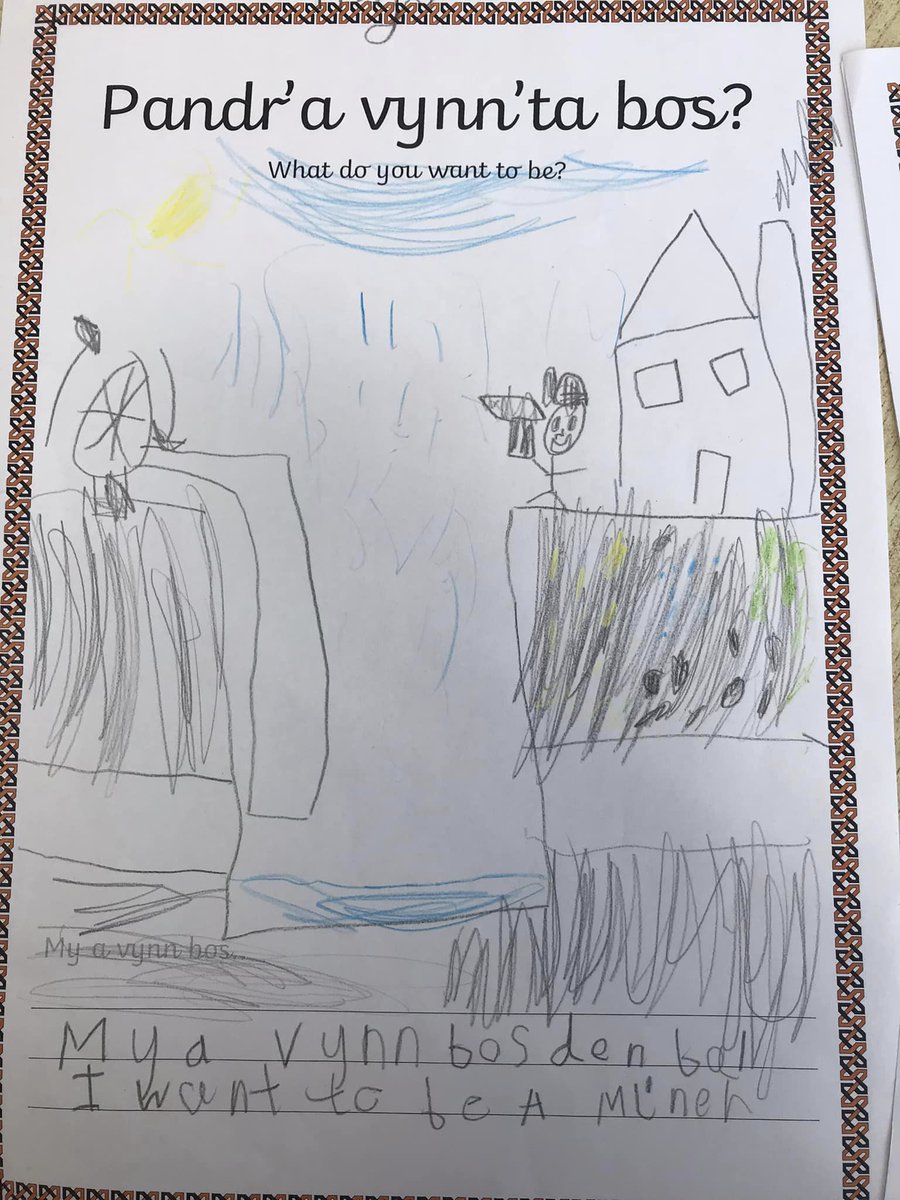 gocornish's tweet image. Ober da! / Proper job! Some pupils at Go Cornish Bronze Award School @Trewirgieinf were thinking about what they want to be when they grow up before they headed off on summer holiday...we&apos;ve loved seeing their answers in #Kernewek / #CornishLanguage and the accompanying artwork!