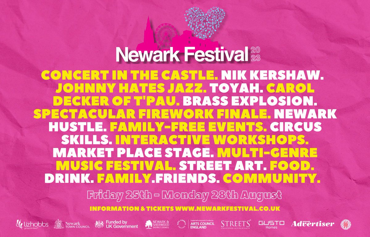 Happy Newark Festival Eve 💓🎉🏟️😍

Tomorrow it all begins. Four days of vibrant and diverse music, art, food and free family entertainment.

For more information &amp; tickets please visit newarkfestival.co.uk 🎉🥰🎪