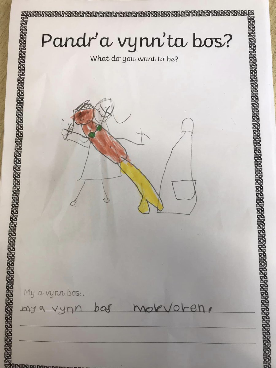 gocornish's tweet image. Ober da! / Proper job! Some pupils at Go Cornish Bronze Award School @Trewirgieinf were thinking about what they want to be when they grow up before they headed off on summer holiday...we&apos;ve loved seeing their answers in #Kernewek / #CornishLanguage and the accompanying artwork!