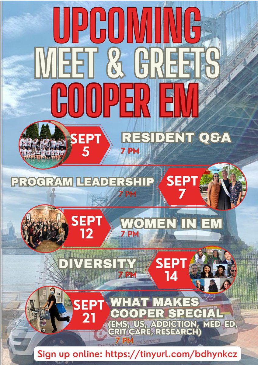 CooperEMed's tweet photo. #EMbound applicants - Meet our Cooper EM leadership NEXT THURS 9/7 @ 7P EST!

✍️ Sign up at https://t.co/AYw0eQszRS for this and/or other sessions this month!

#emresidency #emergencymedicine #emergencymedicineresidency #cooperfam #Match2024 #bestbossever https://t.co/T5A8IxkeGO