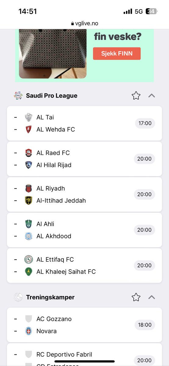 hwilladssen's tweet photo. Hei @vgnett Supert at dere viser livescores fra Saudi Arabia. Var redd jeg skulle gå glipp av hele Saudi Pro League👌🏻👌🏻👌🏻 https://t.co/bn76U2oDYd