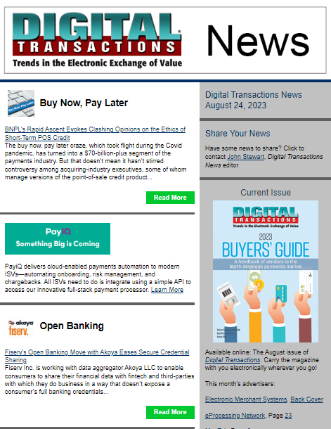 DTPaymentNews's tweet photo. Today’s Digital Transactions News: The Ethics of BNPL; Fiserv Pairs with Akoya in Open Banking Move; BNPL for Workplace Training
https://t.co/kqh4ZBp69z
#payments #bnpl #POSfinancing #openbanking #credentials #datasharing #ecommerce https://t.co/yIIqhrAdSz