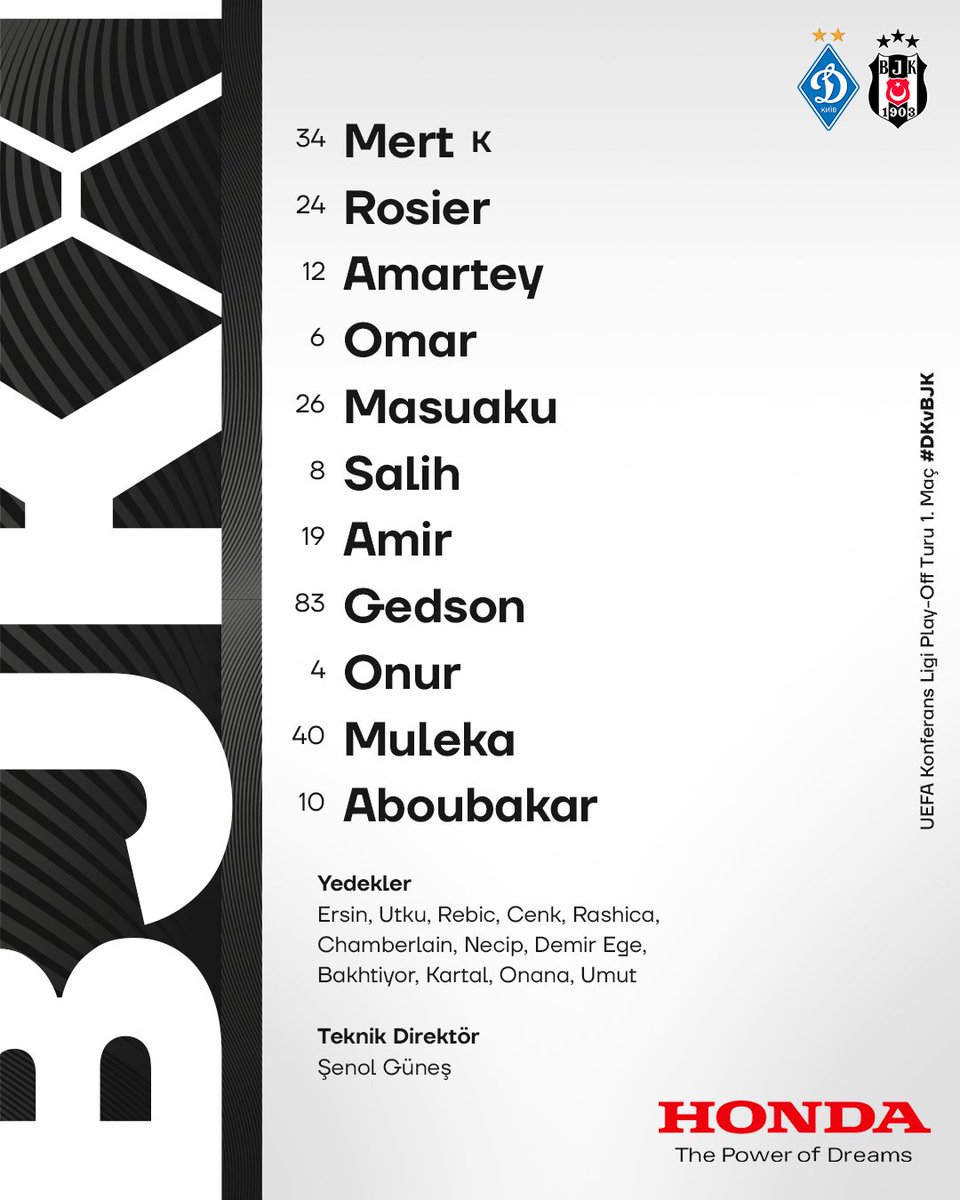 Besiktas's tweet photo. Beşiktaş XI. ⚫️⚪️

#DKvBJK | #UECL 

@HondaTR https://t.co/WHCxP22a1F