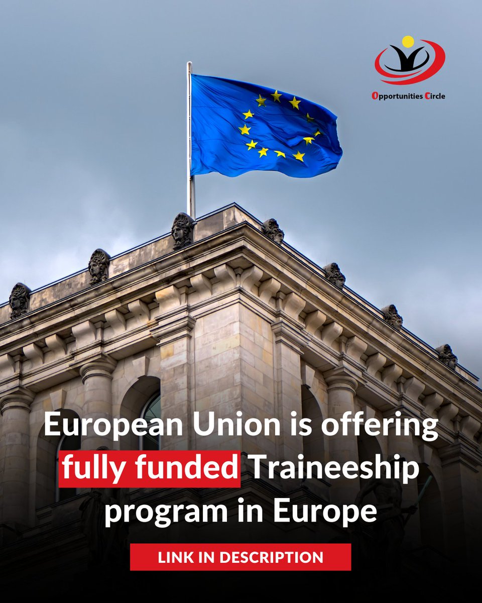oppcircle's tweet photo. Apply here: https://t.co/5YBYIZoyez

Benefits:

The traineeship covers a monthly stipend of €1300, necessary visa costs, medical subsidies and travel expenses.

#opportunitiescircle #Europe #Europeanunion #traineeship #fullyfunded #studyabroad #education #international #opcircle https://t.co/KQa1MkZW8f