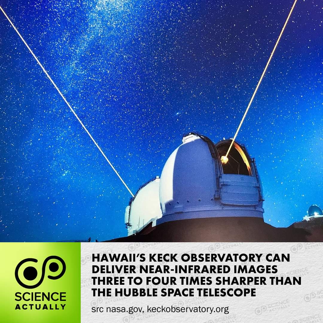Hawaii's Keck Observatory can deliver near-infrared images three to four times sharper than the Hubble Space Telescope.

#science #sciencefacts #keckobservatory #hubblespacetelescope