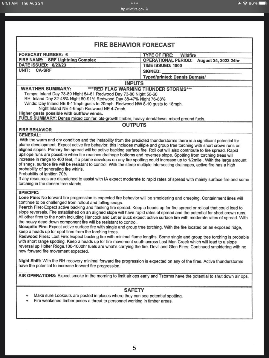 FurrieChief's tweet image. #SixRiversComplex

Heads up!

Potential for dangerous weather 08-24-23 in the P.M. for firefighters and residents: