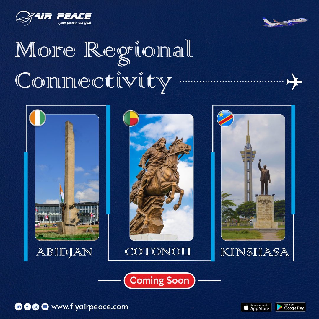 More flight connectivity underway- Abidjan, Cotonou and Kinshasa. We're leaving no city behind...