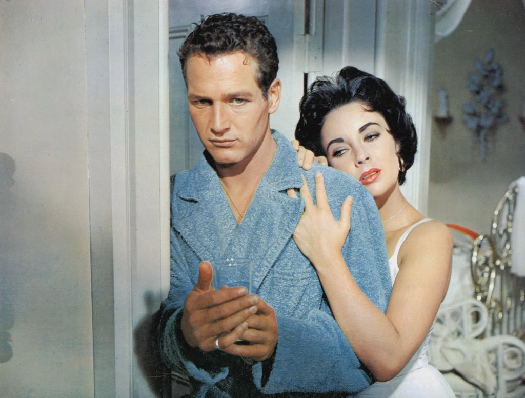 ElizabethTaylor's tweet photo. Gorgeous stills of Elizabeth Taylor and Paul Newman in Cat on a Hot Tin Roof, released 65 years ago this week. Powering through tremendous grief after the loss of her husband Mike Todd, Elizabeth went on to deliver one of her most powerful performances as Maggie the Cat. https://t.co/CGw2la0zze