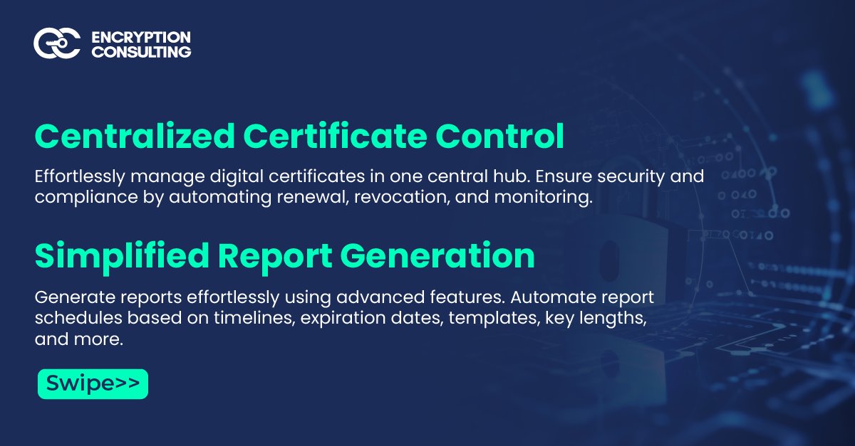 encryptioncons's tweet image. Simplify complexity, enhance security, and streamline processes. Experience efficient certificate management with CertSecure Manager.

encryptionconsulting.com/certificate-ma…

#EncryptionConsulting #CertSecureManager #CertificateManagement #MicrosoftPKI #Cybersecurity