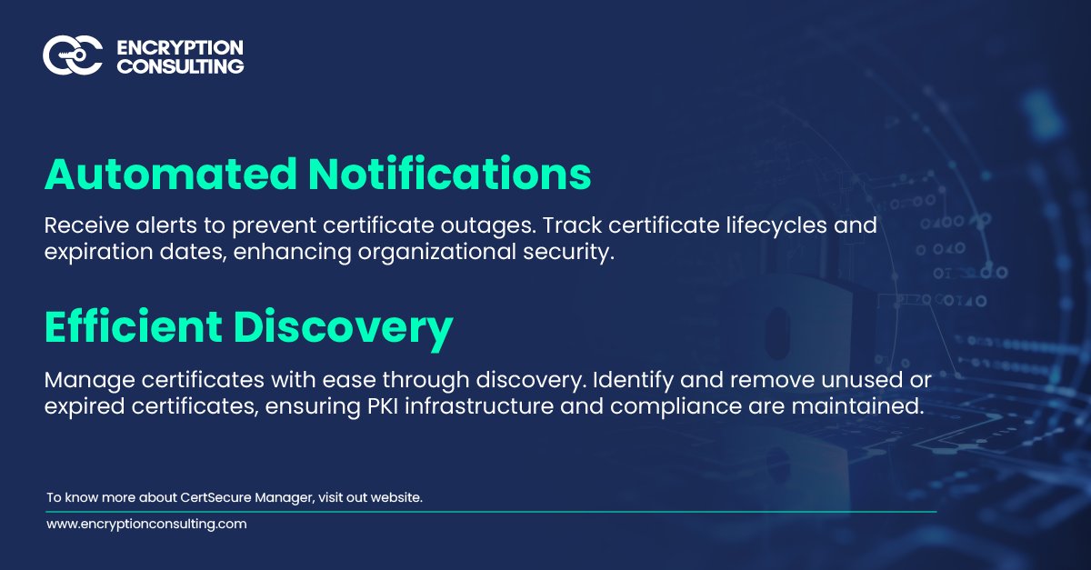 encryptioncons's tweet image. Simplify complexity, enhance security, and streamline processes. Experience efficient certificate management with CertSecure Manager.

encryptionconsulting.com/certificate-ma…

#EncryptionConsulting #CertSecureManager #CertificateManagement #MicrosoftPKI #Cybersecurity