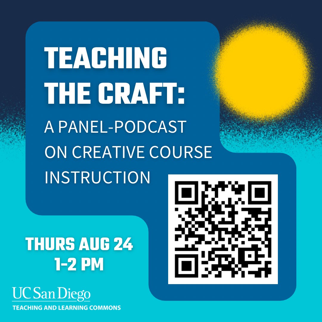 UCSD_Commons's tweet photo. Listen to a panel discussion about fine arts instruction, including music, visual arts, literature, and theatre. Learn from experienced Instructors and TAs, take notes on varied approaches to pedagogy, and find out how to pivot when you hit a wall in the classroom. https://t.co/GDhvkiZhQo