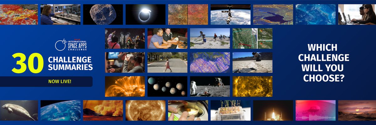 The 2023 challenge summaries are now live! 🎉 Explore this year's 30 #SpaceApps challenge summaries to help you decide which challenge to tackle! Learn about different @NASA missions, subjects, and the skill sets needed to solve these challenges: bit.ly/3QT5NbB