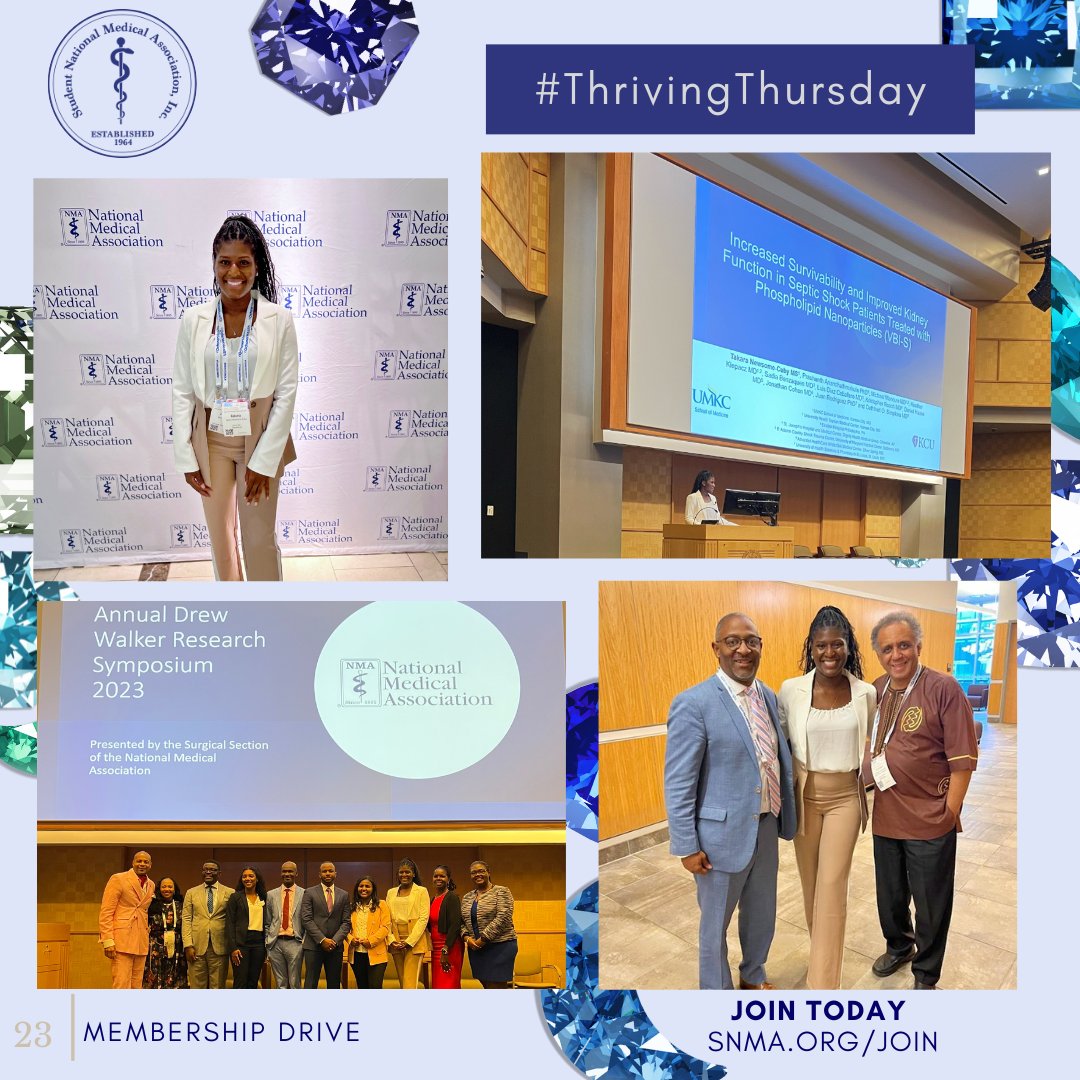 Kudos to Student Doctor Takara Newsome-Cuby on her podium presentation and award at the Drew Walker Resident and Medical Student Symposium of the NMA Conference!
#ThrivingThursday #SNMAMembershipDrive2023 #DiamondsinMedicine #ResearchPresentation #ResearchAward #MedicalMilestone