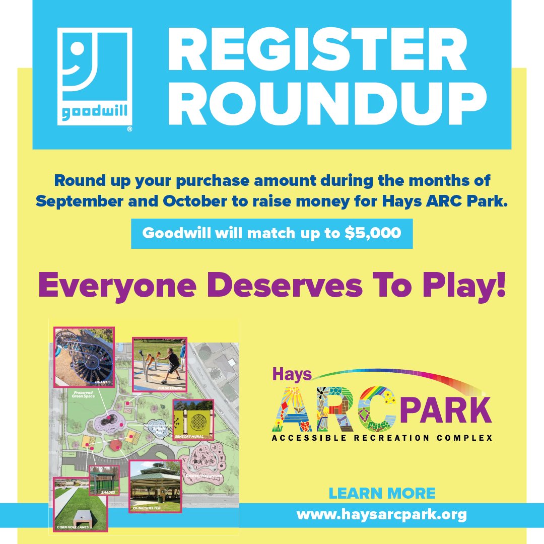 Our Hays store is participating in register round up with the @HAYSARCPARK! Round up your purchase amount during September and October when visiting the Hays location to help fund the park. #MoreThanAThriftStore