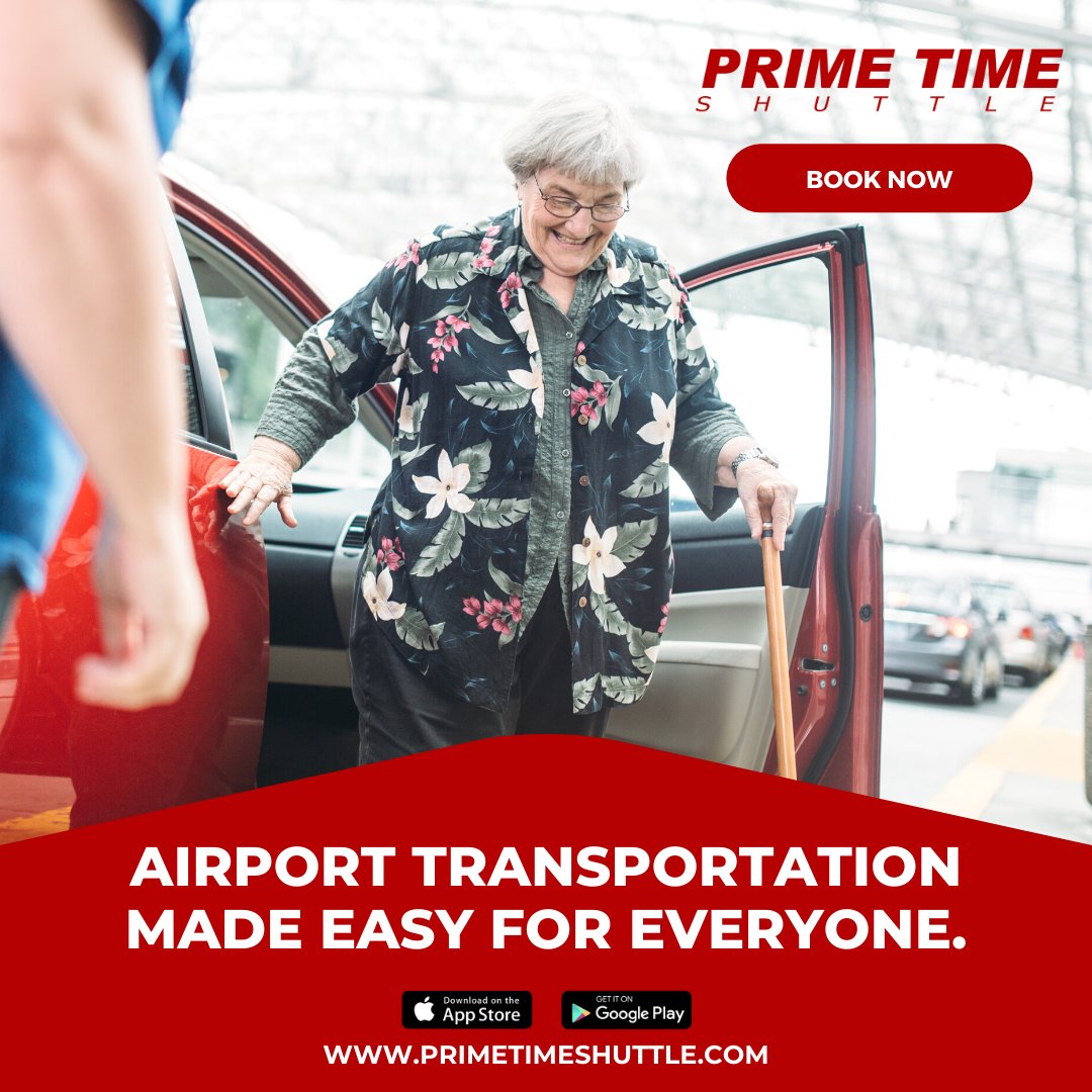 PTShuttle's tweet photo. Make your journey to the airport stress-free and affordable with Prime Time Shuttle!  With our easy-to-use app, you can book your ride in just a few taps and enjoy peace of mind knowing you'll arrive on time. https://t.co/vOx2ccS3ui #PrimeTimeShuttle #AirportTransportation https://t.co/KHKrnsvYGg