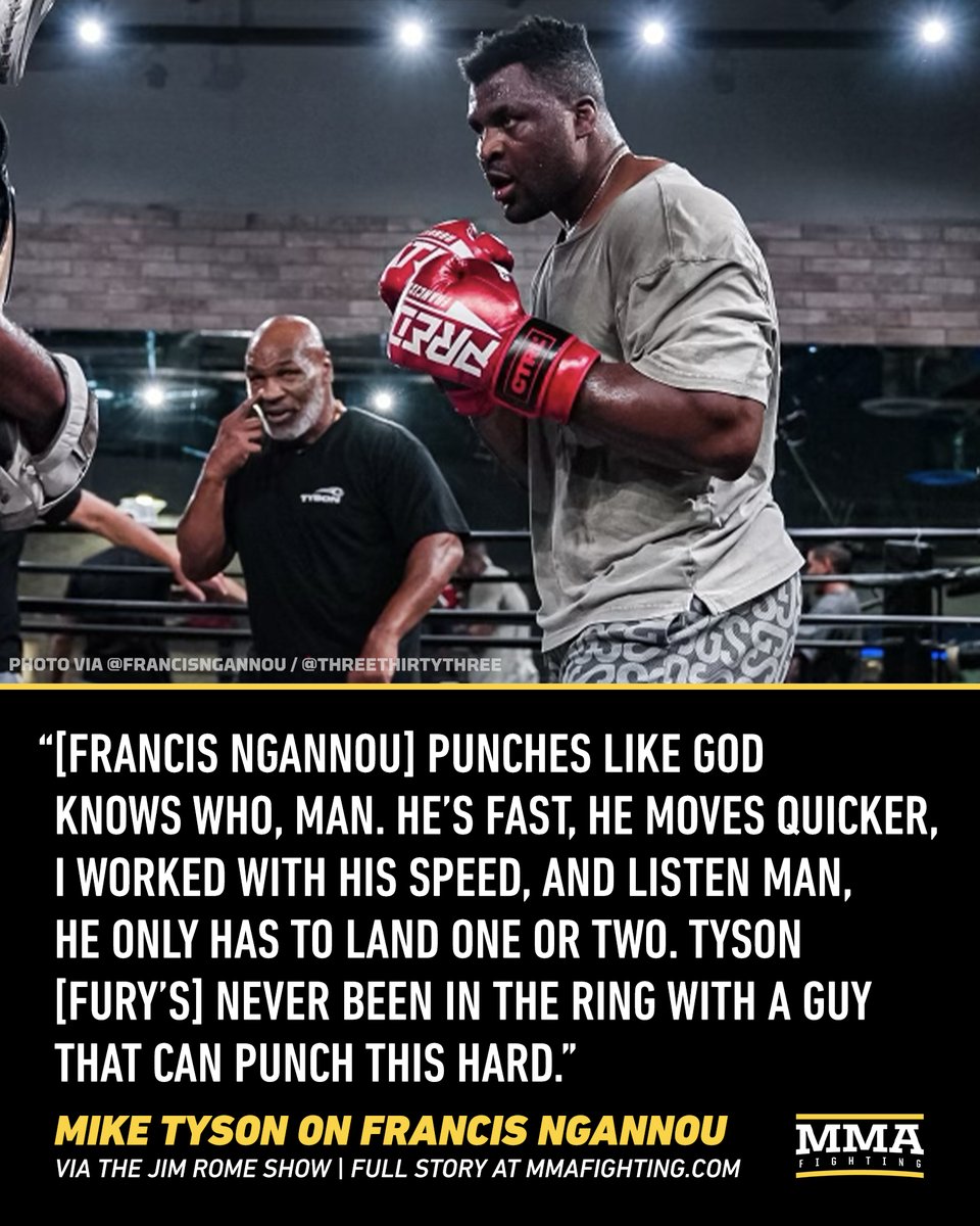 MMAFighting's tweet image. Mike Tyson praises Francis Ngannou's power 💥👀

📰 bit.ly/NgannouTyson