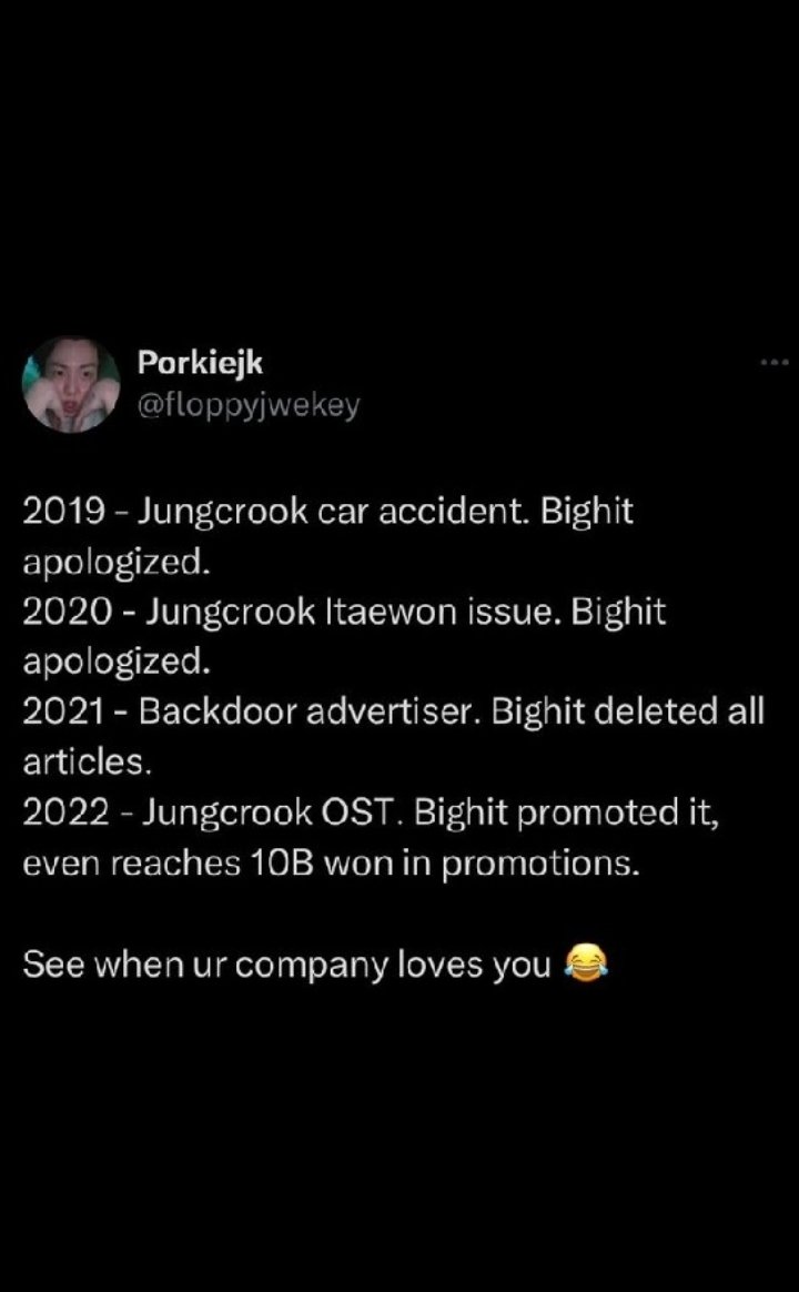 Louvre_jimin_'s tweet photo. I think it's time to bring back the biggest crime do e by pigkook
#cutforkookie when coz of him so many girl cut their wrists in 2016
2018 again used that tattoo artist, she lost her shop got beaten up
2019/2020 car accident he klld a person
2023 wore Balenciaga which ++ https://t.co/0xDPy4oQ3U