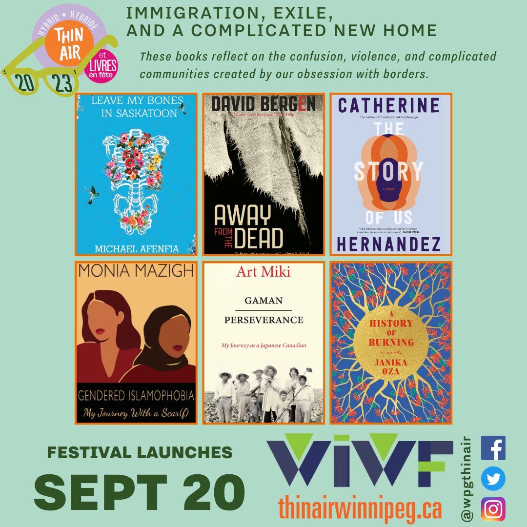 WPGTHINAIR's tweet photo. We're showcasing #THINAIR2023 / #Livresenfête2023 books in the lead up to September 20th.

Immigration, exile, and a complicated new home. These books reflect on the confusion, violence, and complicated communities created by our obsession with borders. https://t.co/jb4uKvDye3
