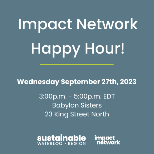 SustainableWat's tweet photo. Save the date! We invite Impact Network members for a happy hour with SWR at Babylon Sisters on September 27th from 3-5 pm! 

Connect with others, hear from long-term members, and learn about regional sustainability success!

Use member code to register.

https://t.co/iLhTX2C2aG https://t.co/HOWqQS8QXP