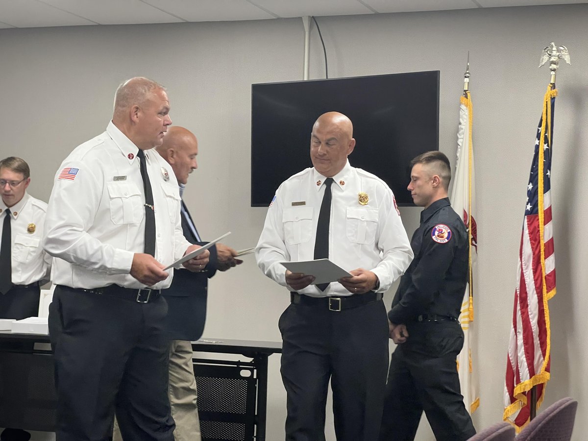 ACDCdispatch's tweet photo. Last Wednesday, TCs Chris & Abby received awards from Tri-State FPD for providing CPR & quick use of resources to direct responders to the patient on a path at DuPage County Forest Preserve. Their actions helped save the patient's life. #TristateFPD #ACDCpride #Iam911 #IAED https://t.co/VzrfRWxnux
