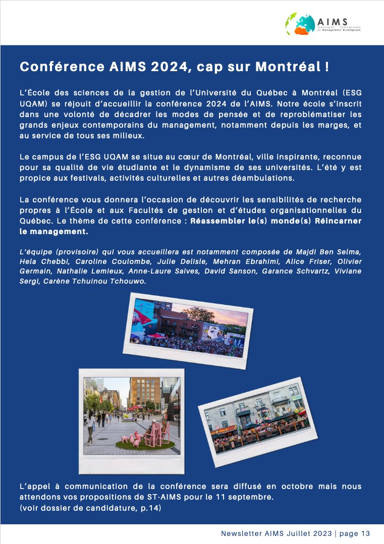 Conférence de l'AIMS 2024 à l'<a href="/esg_uqam/">ESG UQAM</a> ! Cap sur Montréal.

Nous attendons vos projets de sessions thématiques pour le 11 septembre.

<a href="/strategieaims/">AIMS</a>

strategie-aims.com/actualities/28…

linkedin.com/posts/olivier-…