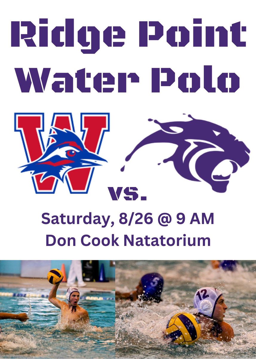 Want more <a href="/RPHS_Panthers/">Ridge Point HS</a> vs. <a href="/Westlake_Nation/">WestlakeNation</a> action after the game Fri? Saturday morning we take the fight to the water! 🤽🏼‍♂️Swim-off starts at 9AM. Come on out, Wear💜Purple, &amp; be Loud📣! #AlmaMater #WHS’95 #IBleedPurple #TheStandard <a href="/FBISDAthletics/">Fort Bend ISD Athletics</a> <a href="/vypehouston/">VYPE Houston</a> <a href="/HoustonChronHS/">Houston Chronicle High School Sports</a>
