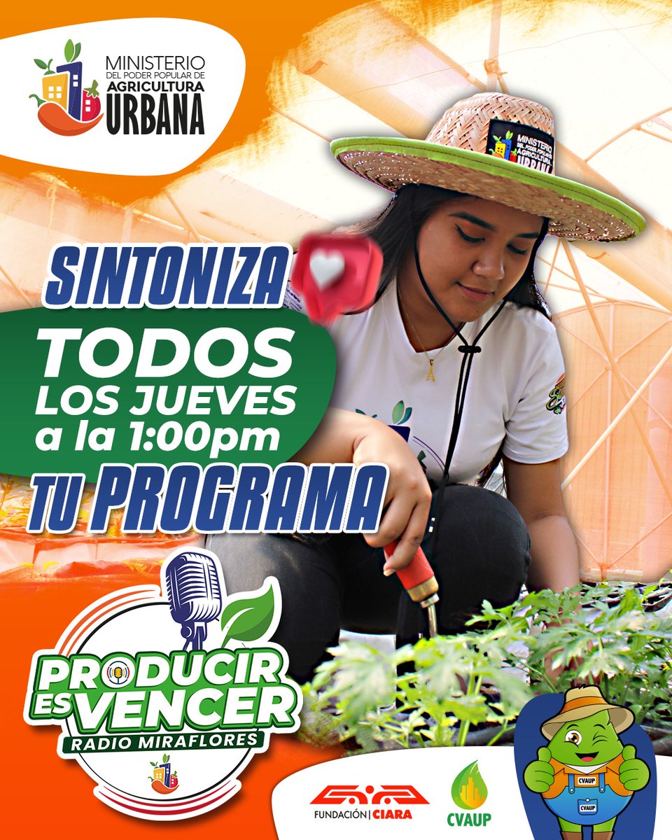 Hoy a la 1:00pm sintoniza tu programa #ProducirEsVencer por Radio Miraflores #LaVozDeLaVerdad

Una ventana informativa del @MinagrourbanaV, para con el pueblo

#VenezuelaEsBRICS #24Ago