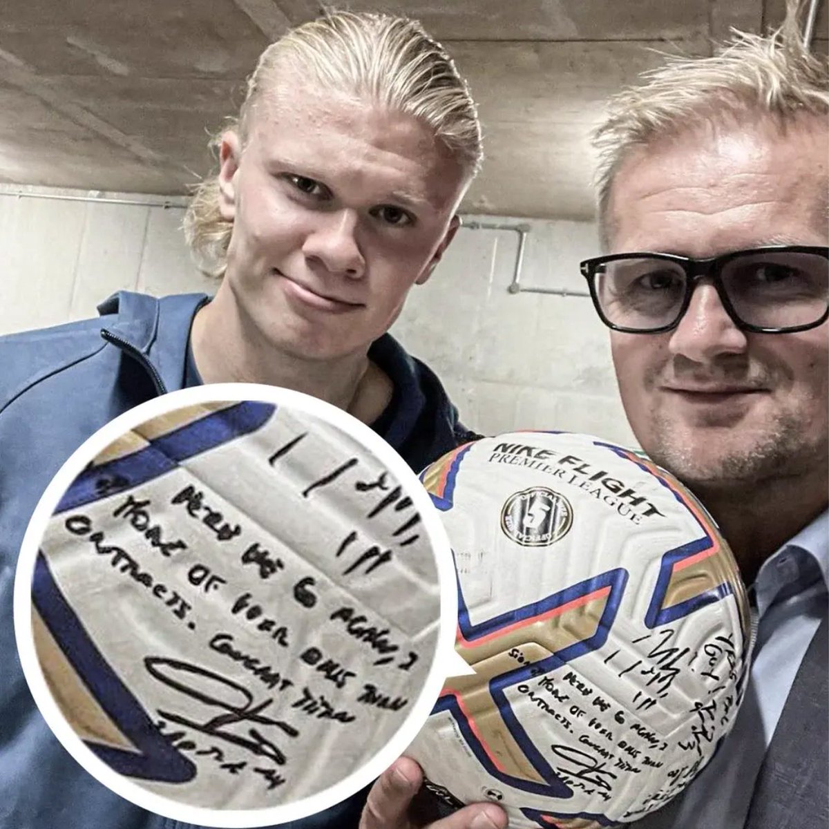 'I have signed more of your balls than contracts.' When Aymeric Laporte wrote this message on one of Erling Haaland's hattrick balls 😂✍️